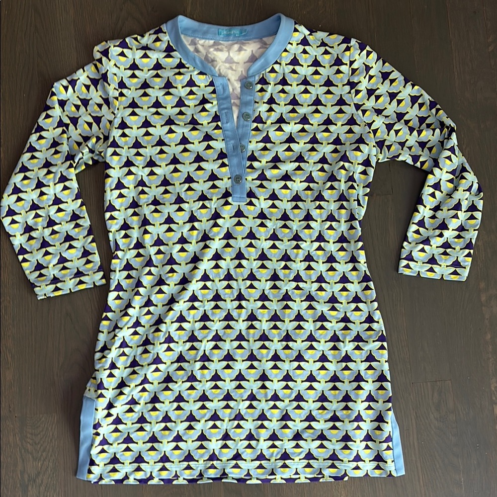 J. McLaughlin Blue and Yellow Long Sleeve Tee XS EUC